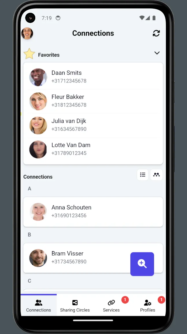 v1 contacts list